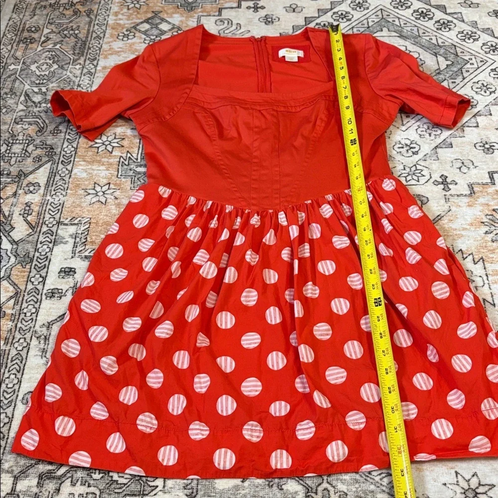 ANTHROPOLOGIE X MAEVE L Short-Sleeve Square-Neck Mini Dress W polka dot skirt